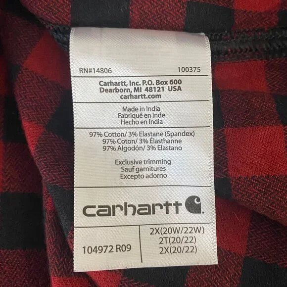Carhartt Rugged Flex Mid-Weight Button-Up Flannel Shirt Red Black Womens Size 2X - Picture 10 of 13